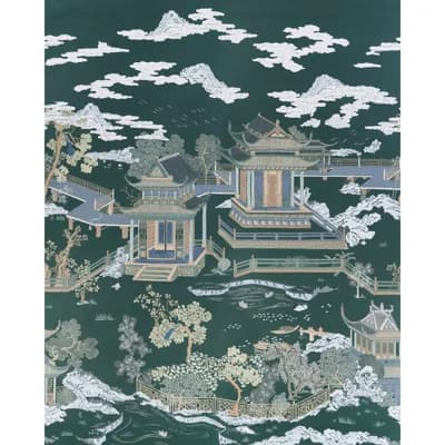 Schumacher x Miles Redd Coromandel Panel Set — White;Green;Tan