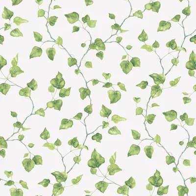 Just Kitchnes Floral Ivy Trail 33' L x 21" W Wallpaper Roll — White,Green