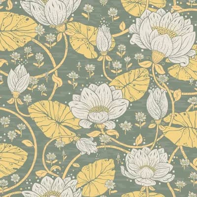 Ingrid Floral Non-Pasted Wallpaper Roll — Yellow,Sage,White