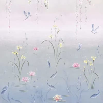 Water Garden Wallpaper — Soft Jade,Pink Blossom