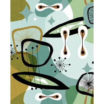 Revival (Mid Century Modern) Abstract Non-Pasted Matte Wallpaper Roll — Black,Green,White,Taupe