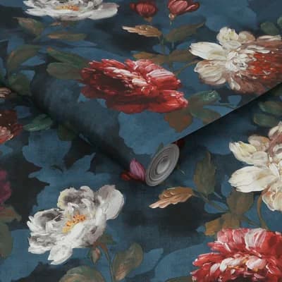 Floral Non-Pasted Matte Wallpaper Roll — Navy