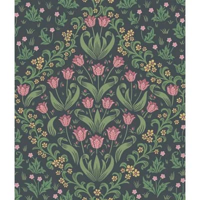 Floral Non-Pasted Matte Wallpaper Roll — Green,Purple