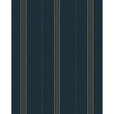Woodstock Lifestyle Striped Non-Pasted Satin and Matte Wallpaper Roll — Indigo,Taupe