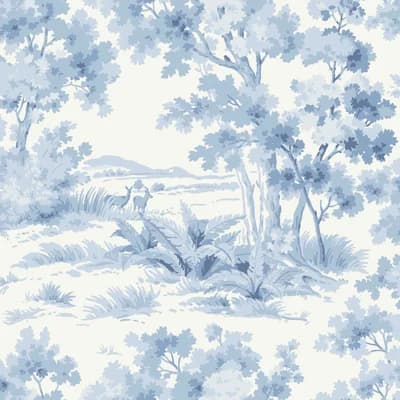Countryside Morning Floral Non-Pasted Matte Wallpaper Roll — Blue,White