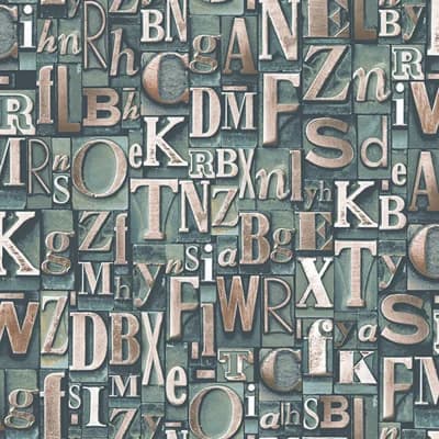 Nostalgie Block Letters Design Wallpaper Roll — Green,Gold