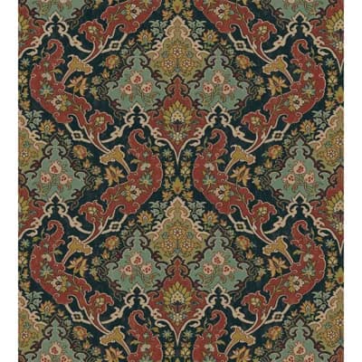 Pushkin Damask Non-Pasted Wallpaper Roll — Green,Red,Beige