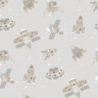 Tiny Tots 2 Glittery Spaceships Design 33' L x 21" W Wallpaper Roll — Greige,Tan