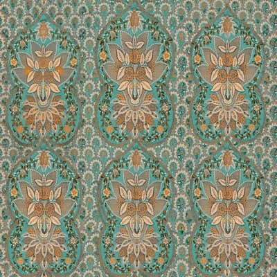 World of Fabrics Damask and Floral Non-Pasted Matte Wallpaper Roll — Turquoise,Taupe,Orange
