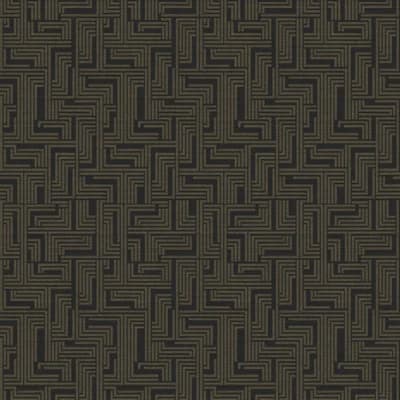 Boutique Shimmery Geometric Maze Wallpaper Roll — Black,Gold