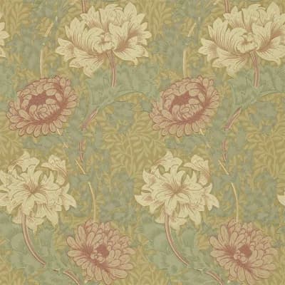 Chrysanthemum Toile Wallpaper — Pink,Yellow,Green