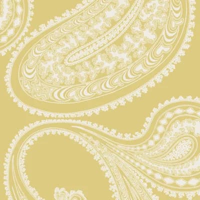 Rajapur Flock Paisley Non-Pasted Wallpaper Roll — Yellow,White