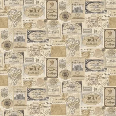 Kitchen Recipes Wine Labels 32.8' L x 21" W Wallpaper Roll — Gray