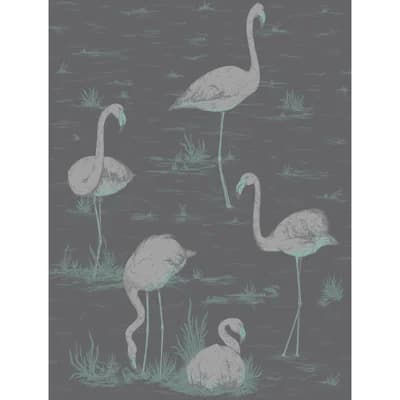 Flamingos Non-Pasted Wallpaper Roll — Gray,Pink