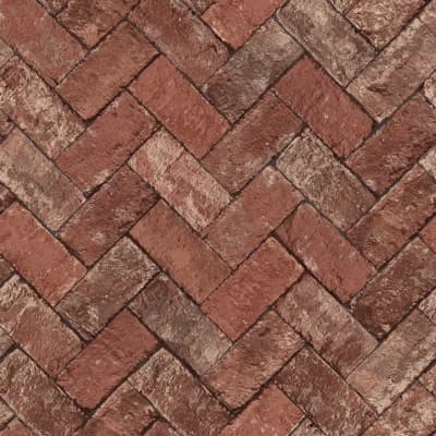 Just Kitchens Brick Herringbone Design 33' L x 21" W Wallpaper Roll — Red Brick