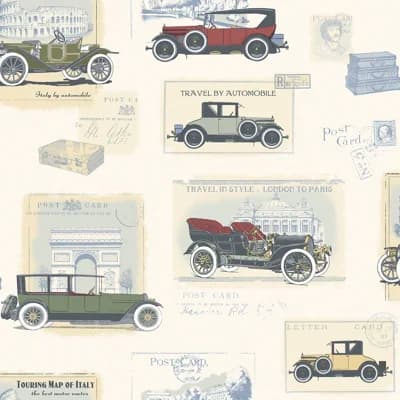 Nostalgie Antique Cars 33' L x 21" W Wallpaper Roll — Cream