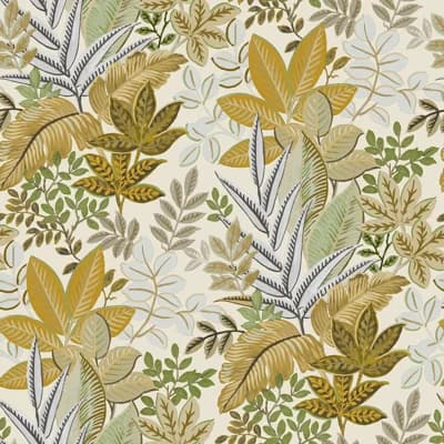 Into The Wild Collection Metallic Leaf Foliage 33' L x 21" W Wallpaper Roll — Yellow