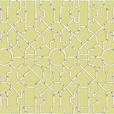 Baldwin Geometric Non-Pasted Wallpaper Roll by Scalamandré — Cream,Blue,Lettuce