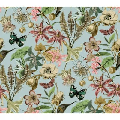 Floral Non-Pasted Matte Wallpaper Roll — Sky Blue