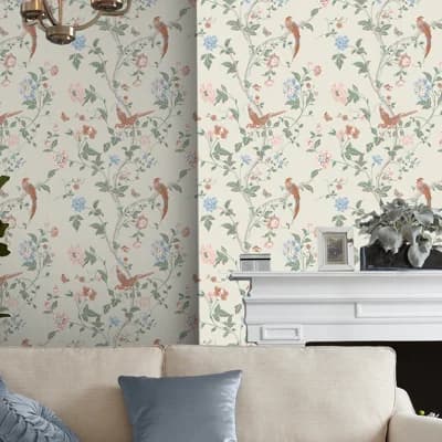 Summer Palace Sage and Apricot Removable Wallpaper — Sage,Apricot