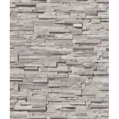 Bricks and More Collection Granite Stone Effect Wallpaper Roll — Gray