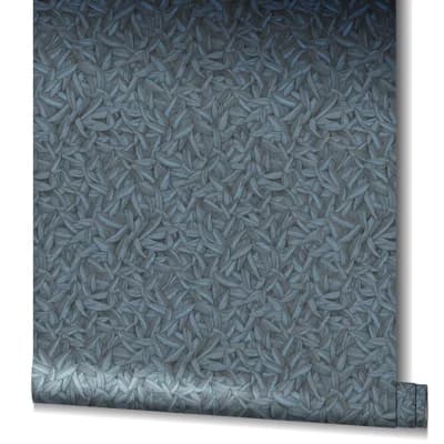 Energy Collection Metallic Leaves Effect Wallpaper Roll — Navy,Silver