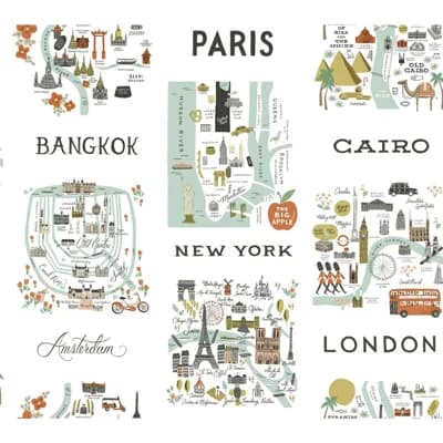 City Maps 20' L x 27" W Peel and Stick Wallpaper — Mint