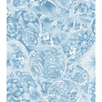 Floral Non-Pasted Satin Wallpaper Roll — Blue
