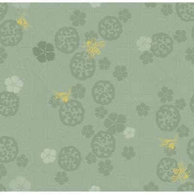 Buzzing Blooms 33' L x 20.5" W Wallpaper Roll — Green