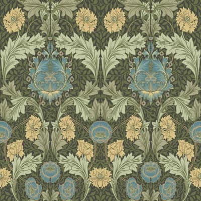 Myrtle Dark Green Floral Ogee Wallpaper — Green,Beige