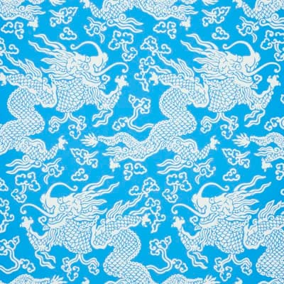 Ruan Dragon Damask Wallpaper — Blue