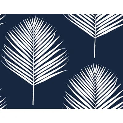 Luxe Haven Maui Palm 9' L x 27" W Smooth Peel and Stick Wallpaper Roll — Midnight Blue,White
