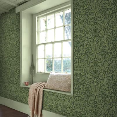 William Morris Acorn Sage Wallpaper — Dark Green