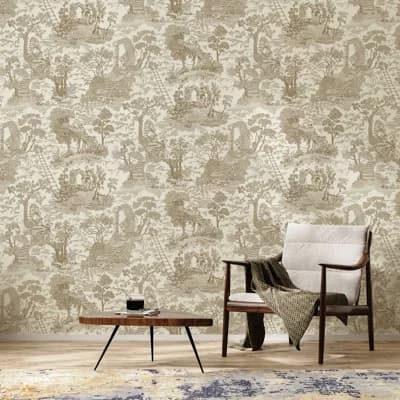 Josephine Munsey Juniper Toile Matte Wallpaper Roll by Josephine Munsey — Ivory,Olive Green