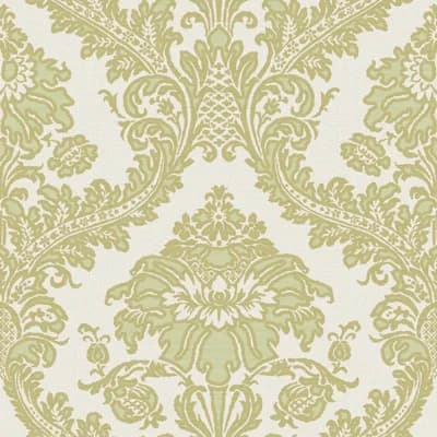 Traditional Damask Italian Vinyl on Non-Woven 33-L x 21-W Cottage Chic Wallpaper Roll — Green,Gold