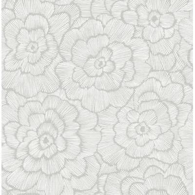 Periwinkle Floral Non-Pasted Wallpaper Roll — Light Gray