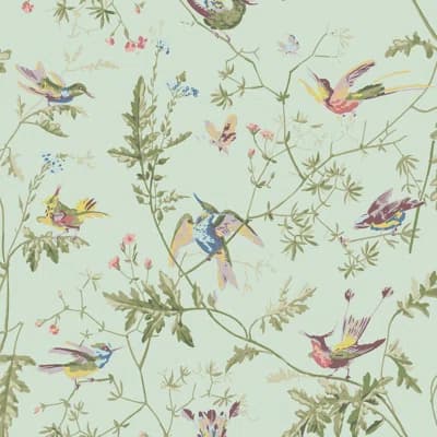 Hummingbirds Floral Matte Wallpaper Roll — Purple,Blue,Spa