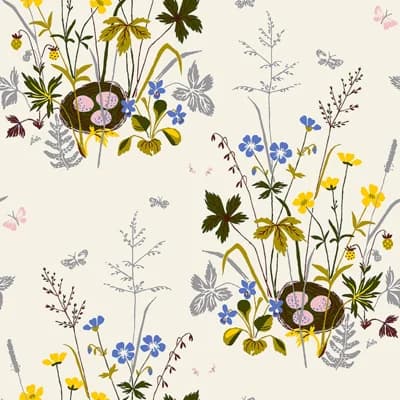 Boråstapeter Fågelbo Wallpaper — Beige,Green,Yelow