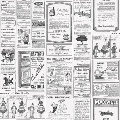 Just Kitchens Newspaper Print Design 33' L x 21" W Wallpaper Roll — Gray,Black,White