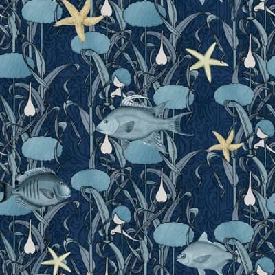 Yuki Osada Floral Non-Pasted Satin Wallpaper Double Roll by Yuki Osada — Twilight Blue