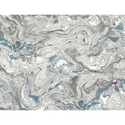Luxe Haven Faux Marble 9' L x 27" W Smooth Peel and Stick Wallpaper Roll — Lunar Rock,Cerulean