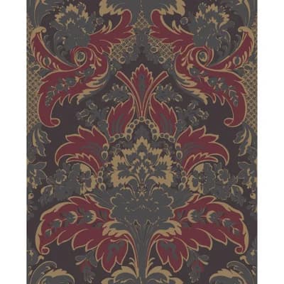 Aldwych Damask Non-Pasted Wallpaper Roll — Red,Brown,Gold