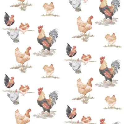 Just Kitchens Free Range Chickens 33' L x 21" W Wallpaper Roll — Black,Red,Beige
