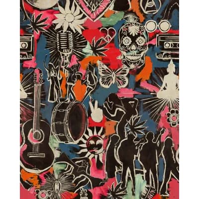 Woodstock Lifestyle Non-Pasted Satin and Matte Wallpaper Roll — Black,Blue,Pink,Taupe