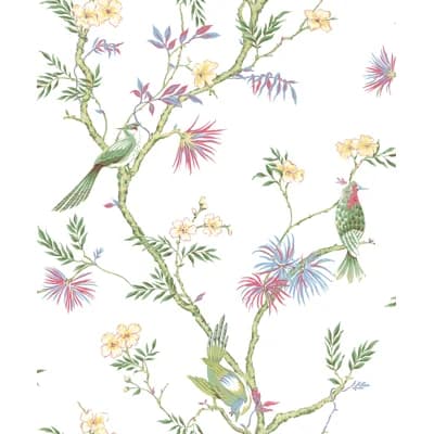Secret Garden Garden Bird Trail Design 33' L x 21" W Wallpaper Roll — White,Bright