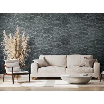 Feel Metallic Seashell Design 33' L x 21" W Wallpaper Roll — Black,Blue