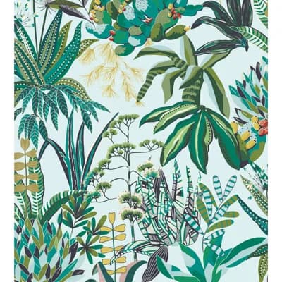 Figari Floral Non-Pasted Matte Wallpaper Double Roll — Green;Yellow;Teal