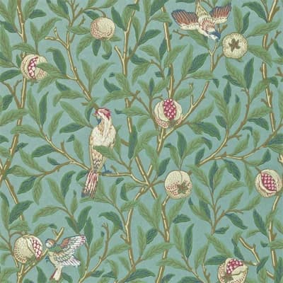 Bird & Pomegranate Wallpaper — Turquiose,Coral