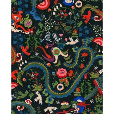 DRAGON FLOWER Gloden Brown Wallpaper — Black,Green,Red,Blue
