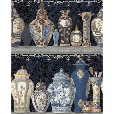The Artists House Non-Pasted Satin Wallpaper Roll — Indigo,Black,Taupe